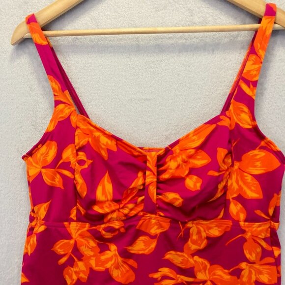 Lands’ End Floral Tankini Top Size 16 Swimsuit Unpadded Underwire Pink Orange - Picture 5 of 10